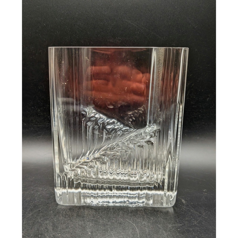Vintage Brutalist Iittala Sointu Ice Glass Vase Heavy Rectangular Art Glass MCM